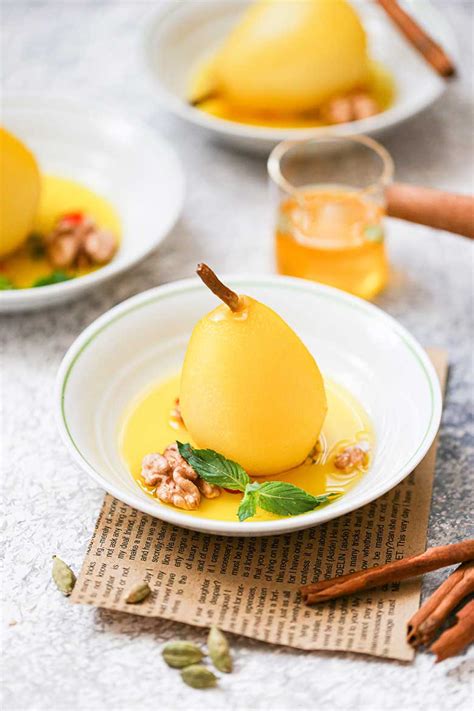 saffron-poached-pears-recipe-yummynotes image