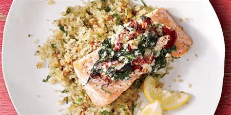 salmon-florentine-and-quinoa-pilaf-with-pine-nuts image