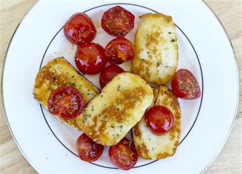 fried-halloumi-cheese-with-cherry-tomatoes-olive image