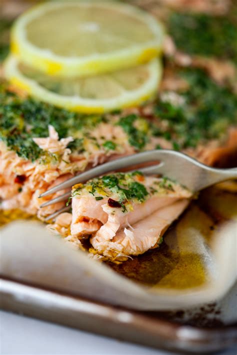 easy-garlic-herb-butter-baked-salmon-simply-delicious image