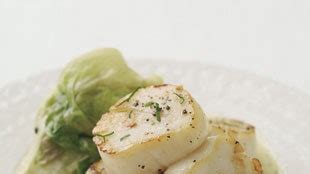 scallops-with-tarragon-cream-and-wilted-butter-lettuce image