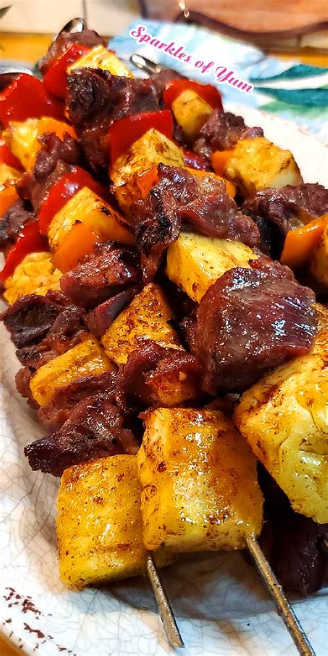 brazilian-beef-kabobs-with-pineapple-and-peppers image