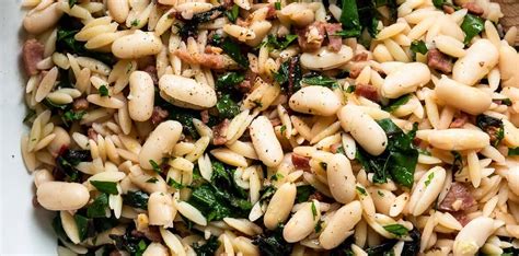 swiss-chard-with-orzo-cannellini-beans-and-pancetta image