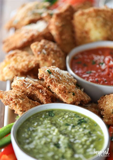 fried-ravioli-with-three-dipping-sauces-appetizer image