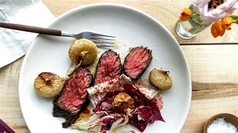 seared-steak-with-cipolline-onions-and-radicchio-bon image