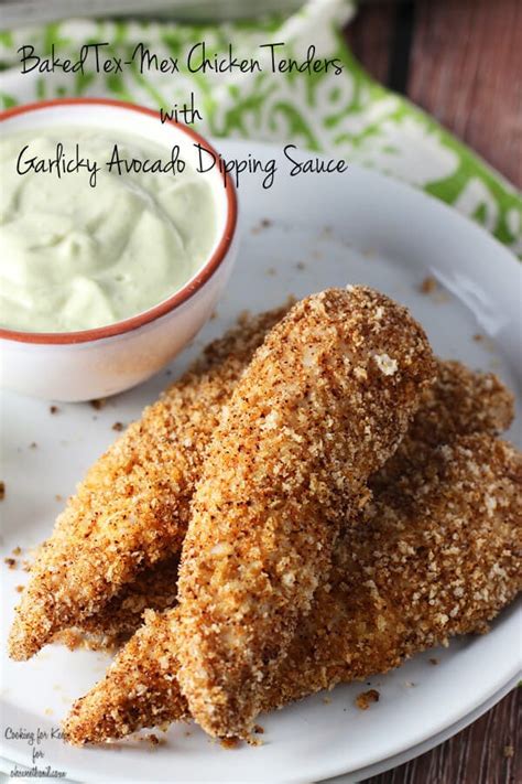 baked-tex-mex-chicken-tenders-with-garlicky-avocado image