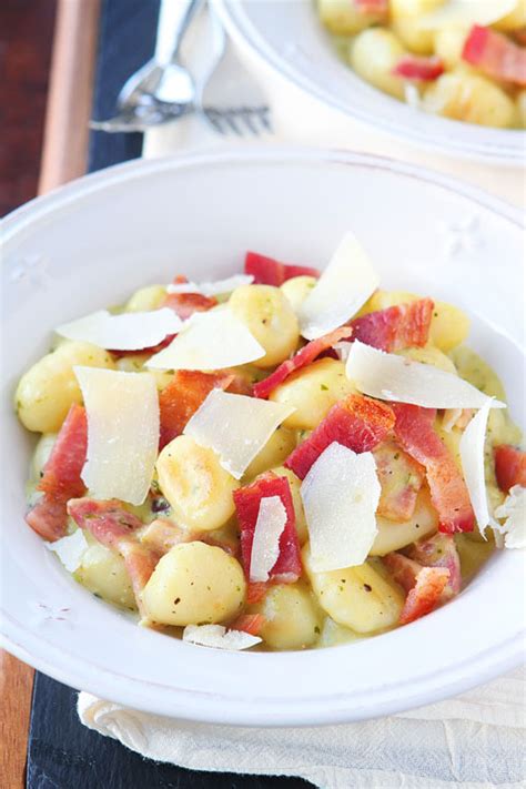 creamy-pesto-gnocchi-with-bacon-parmesan-easy image