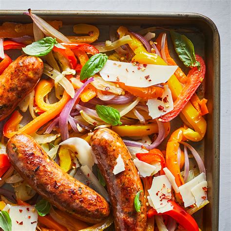 sheet-pan-sausage-peppers-recipe-eatingwell image
