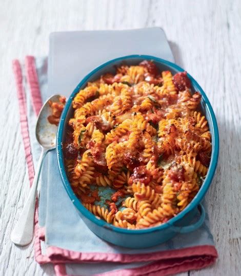 easy-tomato-and-chorizo-pasta-bake-recipe-delicious image