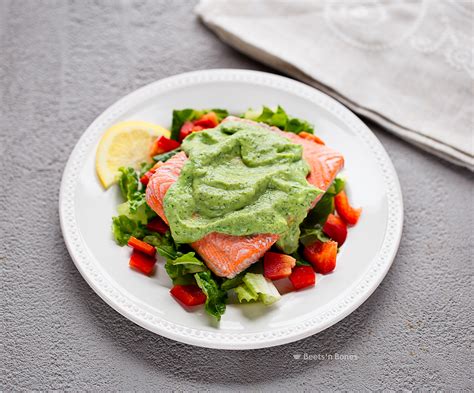poached-salmon-with-probiotic-avocado-dill-sauce image