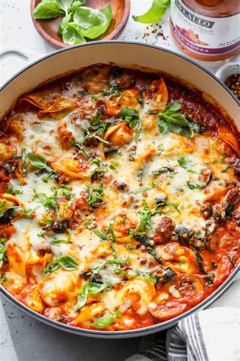 one-pan-baked-tortellini-with-vodka-sauce-dishing image