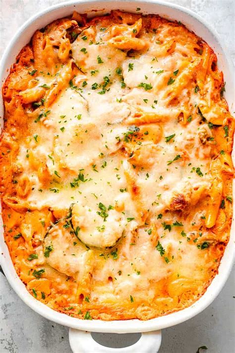 creamy-baked-pasta-with-zucchini-and-mushrooms-easy image