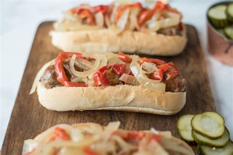 slow-cooker-beer-bratwurst-with-onions-and-peppers image