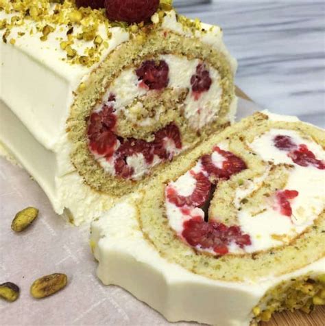 raspberry-pistachio-roulade-rolled-cake-baking image
