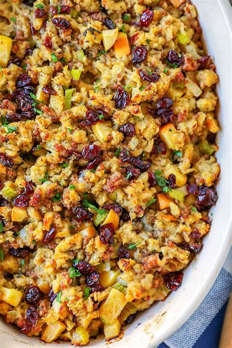 apple-cranberry-sausage-stuffing-recipe-with-fresh-herbs image