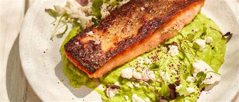 seared-salmon-recipe-with-pea-pure-olivemagazine image