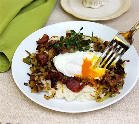 cream-of-rice-with-bacon-leeks-and-poached-eggs image