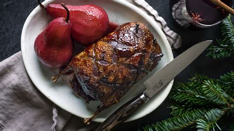 roasted-duck-with-mulled-wine-glaze-and-poached image