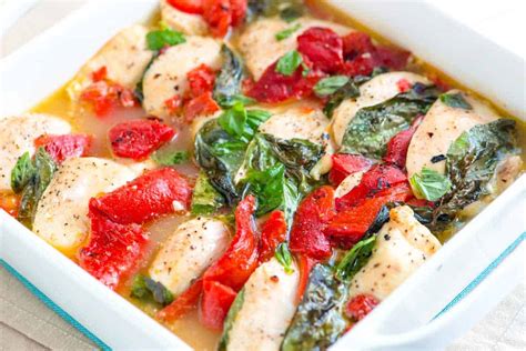 baked-chicken-casserole-with-basil-and-roasted-peppers image