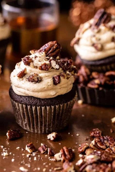 chocolate-bourbon-pecan-pie-cupcakes-with-butter-pecan image