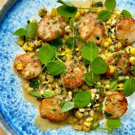 seared-scallops-with-corn-and-capers-dining-by-kelly image
