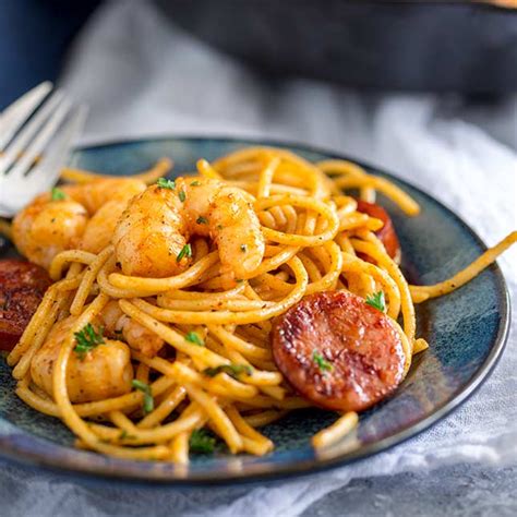 shrimp-chorizo-pasta-10-minute-dinner-sprinkles-and image