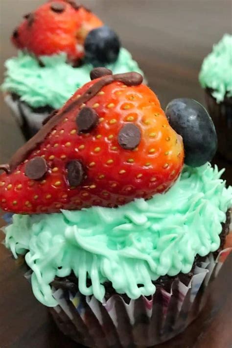 easy-strawberry-ladybug-cupcakes-made-with-boxed-mix image
