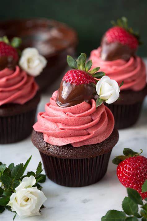 chocolate-cupcakes-with-strawberry-frosting image