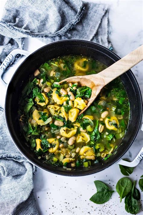 brothy-tortellini-soup-w-spinach-white-beans-basil image