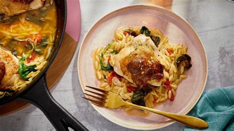 garlicky-breadcrumb-chicken-thighs-with-orzo-and-greens image