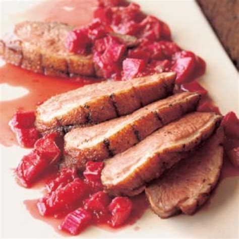 seared-five-spice-duck-breasts-with-rhubarb-compote image