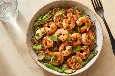 garlic-lemon-shrimp-quinoa-with-snap-peas image