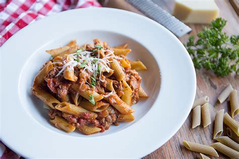 green-pea-penne-with-sausage-ragout-woodland image