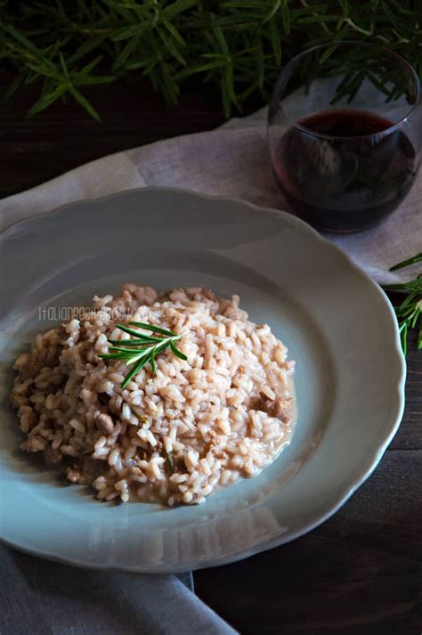 red-wine-risotto-with-italian-sausage-rosemary image
