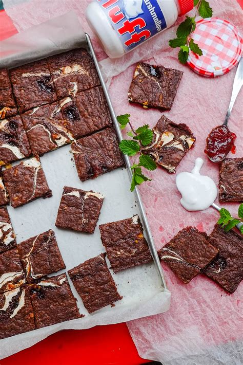 marshmallow-and-strawberry-swirled-brownies image