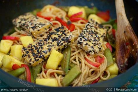 sesame-crusted-tofu-with-spicy-pineapple-noodles image