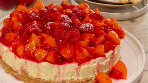 no-bake-peach-melba-cheesecake image
