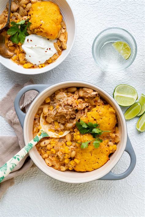 slow-cooker-white-chicken-chili-with-cornbread-dumplings image