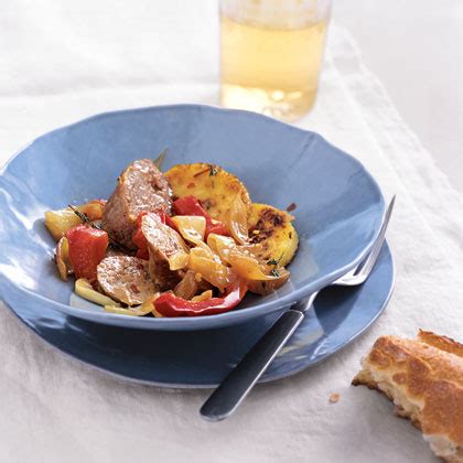 sausage-and-peppers-with-crispy-polenta-recipe-myrecipes image