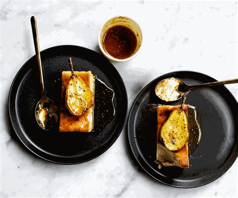 honey-cheesecake-with-caramelised-ginger-pears image