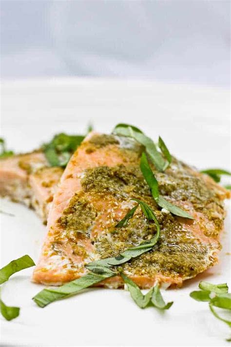 pesto-salmon-easy-baked-salmon-recipe-with-basil image