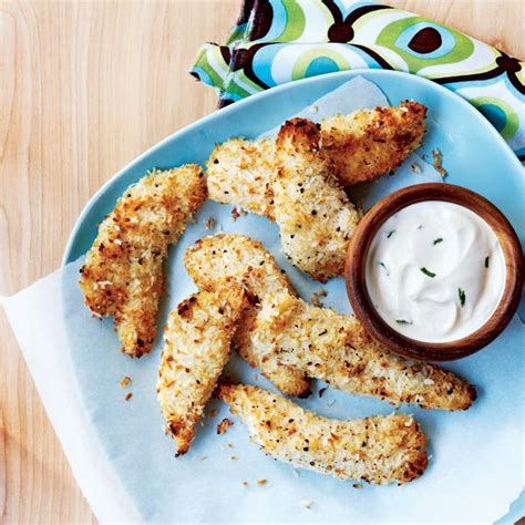 coconut-crusted-chicken-fingers-with-lime-sour-cream image