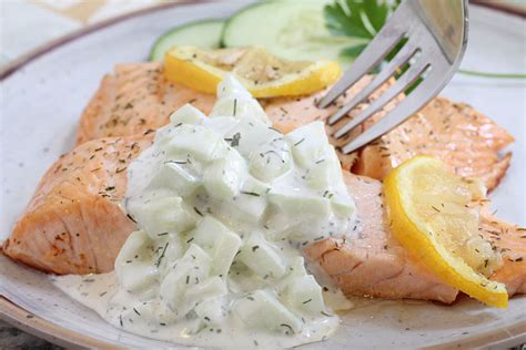 delicious-poached-salmon-with-cucumber-dill-sauce image