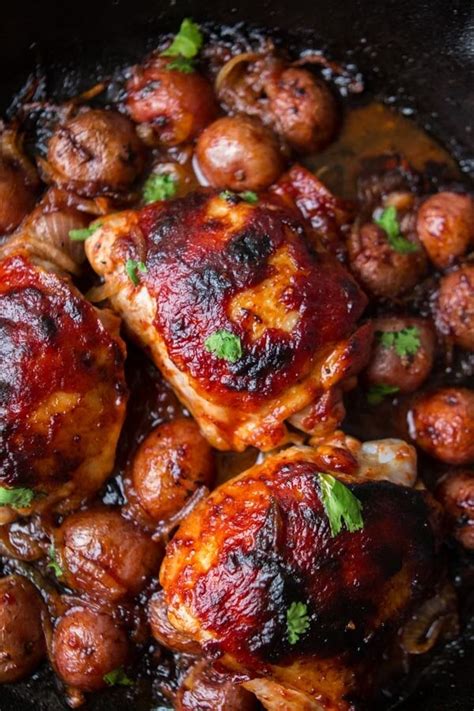 one-skillet-bbq-chicken-and-potatoes-oh-sweet-basil image