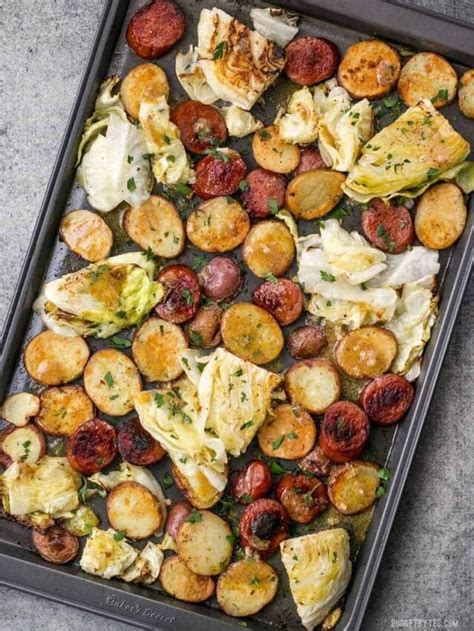 sheet-pan-roasted-kielbasa-and-cabbage-dinner image