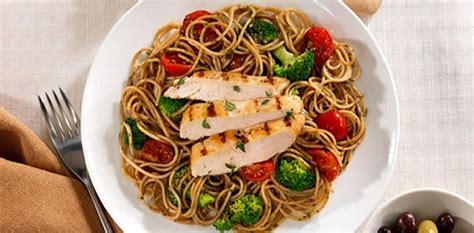 spaghetti-with-cherry-tomatoes-marinated-chicken image