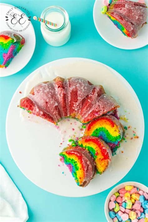 easy-vibrant-rainbow-bundt-cake-recipe-emily-enchanted image
