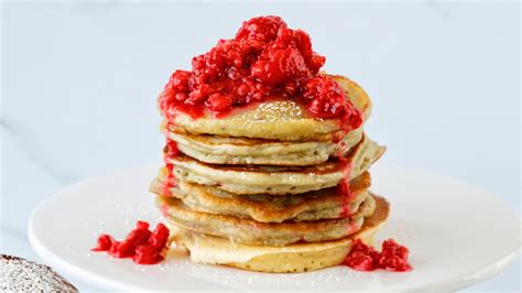 lemon-raspberry-pancakes-with-fresh-raspberry-sauce image