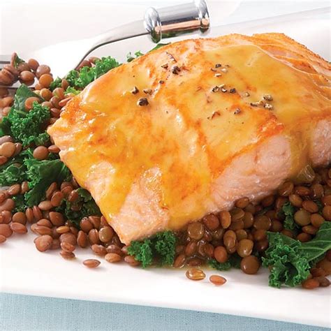 honey-mustard-glazed-salmon-with-lentils-kale image