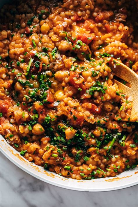 pearl-couscous-skillet-with-tomatoes-chickpeas image